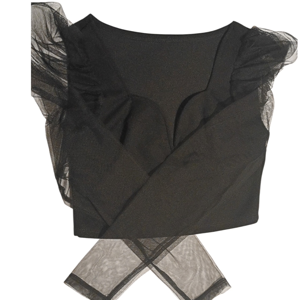 Black Sheer Sleeve Crop Top